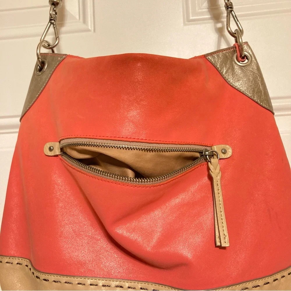 The Sak Indio Coral Beige Gold Soft Leather Hobo Shoulder Bag 12 x 7.5 inches